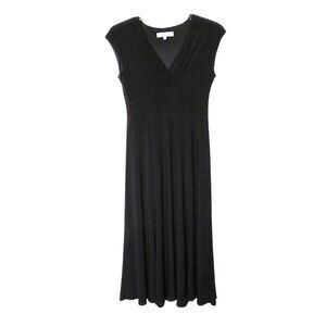 Rena Rowan Black Dress Women Sz 6 Midi Length Sleeveless V-Neck Easy Care Dressy
